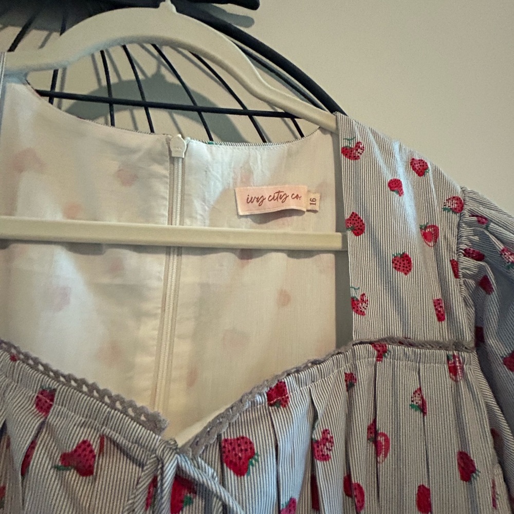 Ivy City Co Thea Striped Dress with Red Strawberry Print - Picture 6 of 8